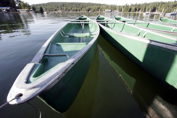 湖上有绿色的独木舟图片下载
