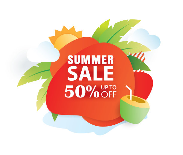 夏季促销横幅剪纸模板。红色的抽象几何。用于海报，贴纸，徽章，广告，标签。图片下载