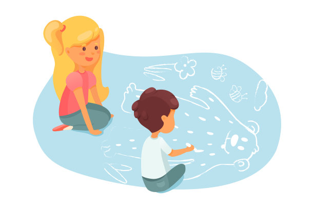 孩子们用粉笔在沥青插图上画画图片下载