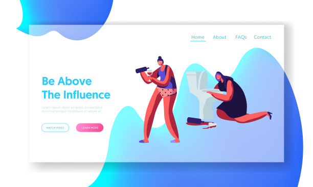 酒精成瘾的人。醉酒女孩倒酒，在厕所里呕吐。网站登陆页，网页页。卡通平面矢量插图，旗帜图片下载