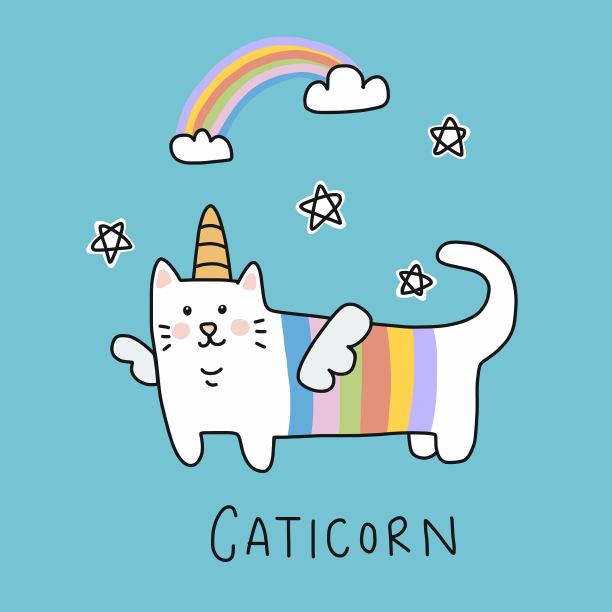 Caticorn(猫独角兽)彩虹卡通矢量插图涂鸦风格图片下载