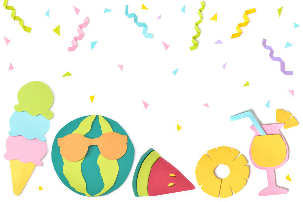 夏天的水果剪纸在白色的背景图片下载