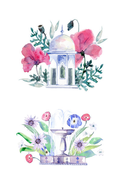 阿伯在花。喷泉花。装饰元素图片下载