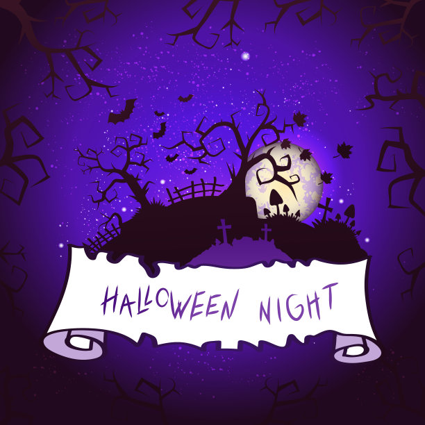 矢量万圣节插图墓地，撕裂的旗帜和字母。图片下载