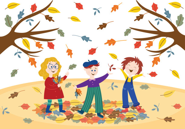 快乐的孩子们在户外的秋天公园或花园中玩耍。图片下载