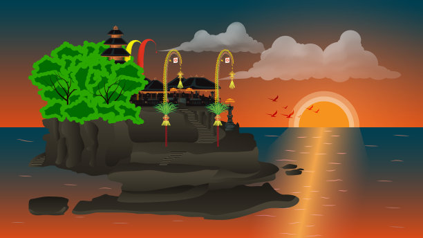 日落海滩的自然美景塔纳Lot寺庙巴厘岛著名的巴厘岛印度教寺庙图片下载