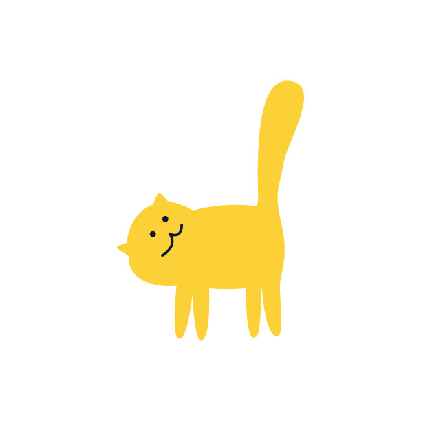 侧面的可爱的黄色小猫站着转着它的头平卡通风格图片下载