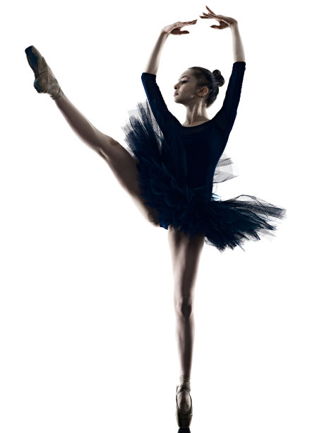 年轻的女芭蕾舞演员跳着孤立的白色背景剪影图片下载