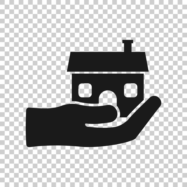 家庭护理图标在透明的风格。手握房子矢量插图上孤立的背景。打造优质经营理念。图片下载