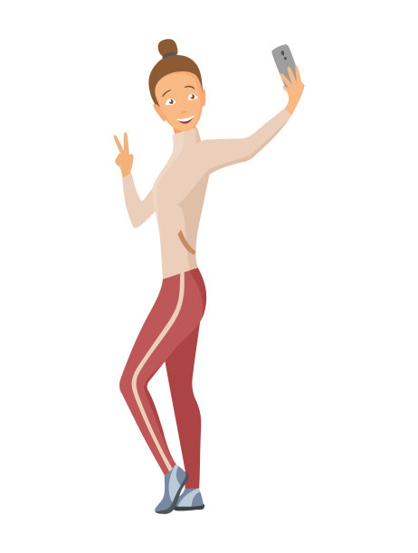 快乐微笑的年轻女子自拍照片矢量插图。女孩自拍图片下载