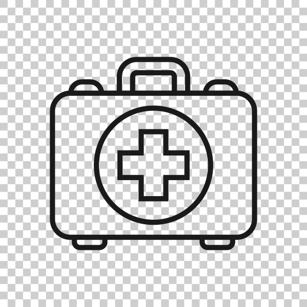 透明风格急救箱图标。健康、帮助和医疗诊断矢量插图，独立背景。医生包商业概念。图片下载