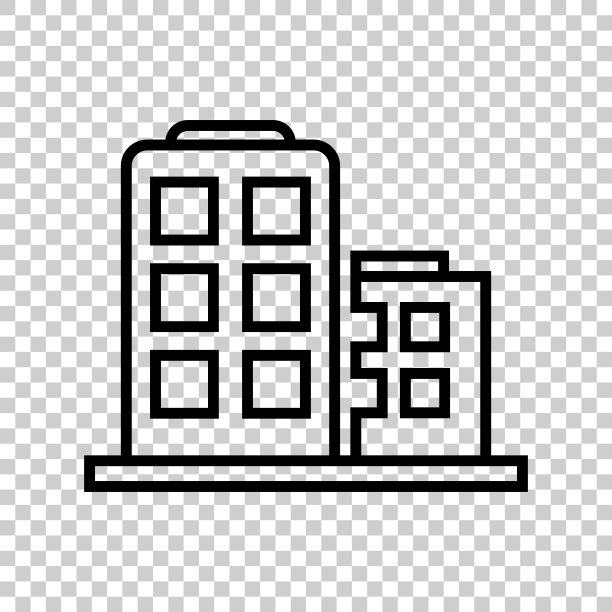 透明风格的办公大楼标志图标。公寓矢量插图上孤立的背景。架构的业务概念。图片下载