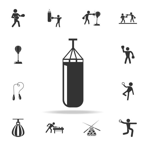 沙袋图标。详细的一套运动员和配件图标。优质的平面设计。收集图标之一的网站，网页设计，移动应用程序图片下载