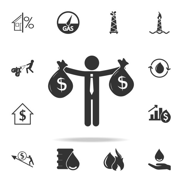 带着钱袋的男人图标。详细设置金融，银行和利润元素图标。优质的平面设计。收藏图标之一的网站，网页设计图片下载