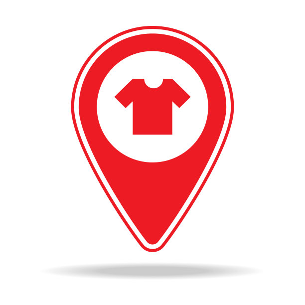 服装店地图大头针图标。移动概念和web应用的警告导航引脚图标元素。详细的服装商店地图大头针图标可以用于网页和手机图片下载