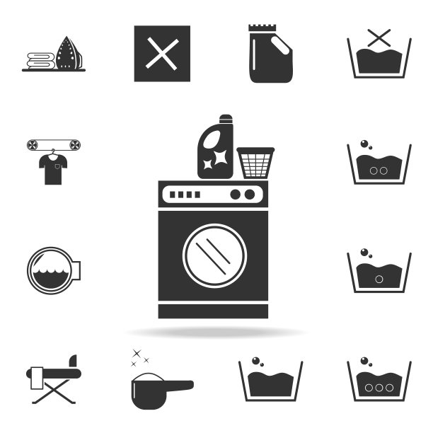 洗衣机图标。详细的一套洗衣图标。优质的平面设计。收藏图标之一的网站，网页设计，移动应用程序图片下载