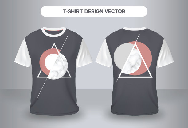 大理石自然元素t恤矢量设计正面和背面视图。图片下载