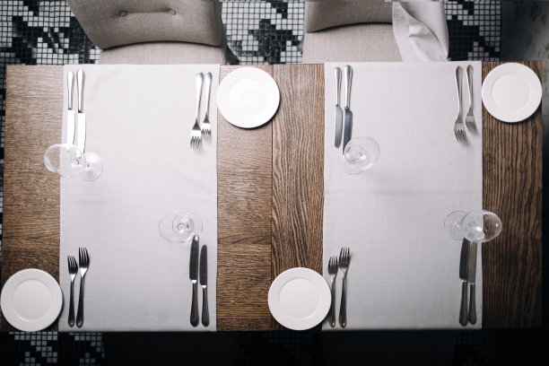 餐厅餐桌设置俯视图图片下载