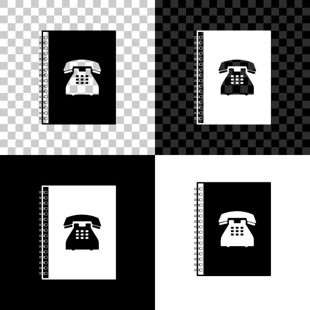 电话本图标孤立在黑色，白色和透明的背景。地址簿。电话簿。矢量图图片下载