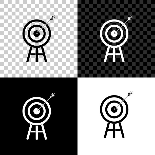 目标与箭头图标隔离在黑色，白色和透明的背景。飞镖板标志。射箭板图标。圆靶信号。业务目标概念。矢量图图片下载