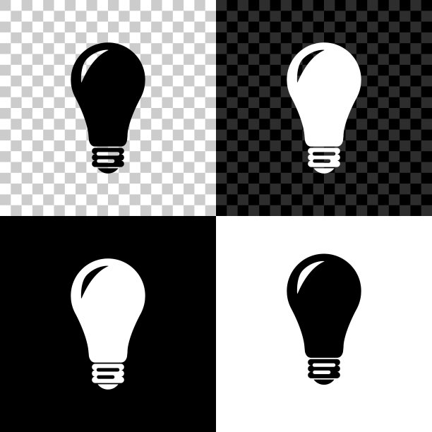 黑色、白色和透明背景上的灯泡图标：能量和创意符号，矢量图例图片下载