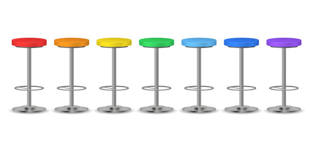 现实详细的3d颜色条凳子集。向量图片下载