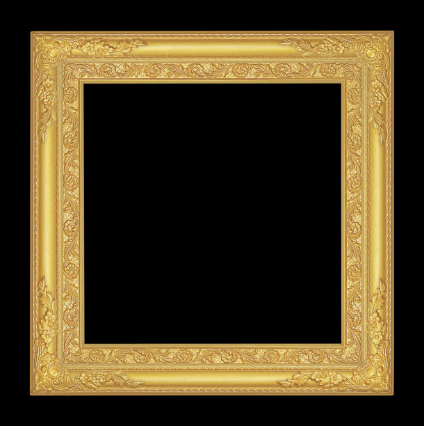 古董金框架孤立在黑色背景图片下载