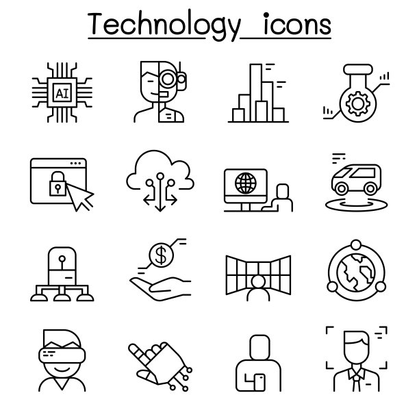 创新，未来科技图标设置在细线风格图片下载
