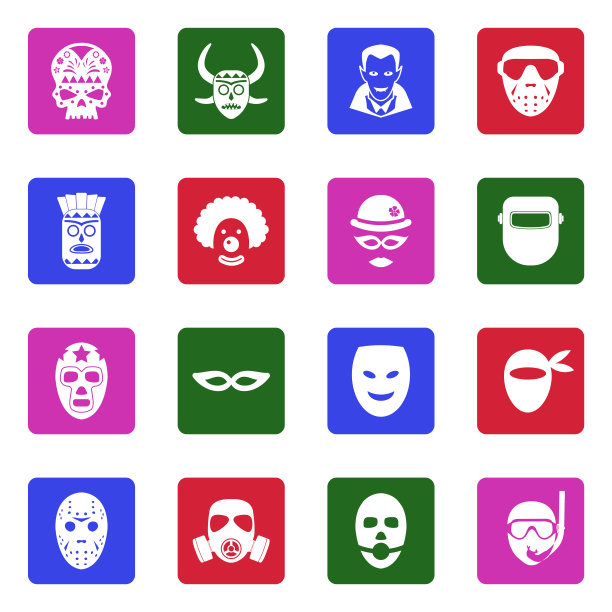 面具图标。广场上的白色平面设计。矢量插图。图片下载