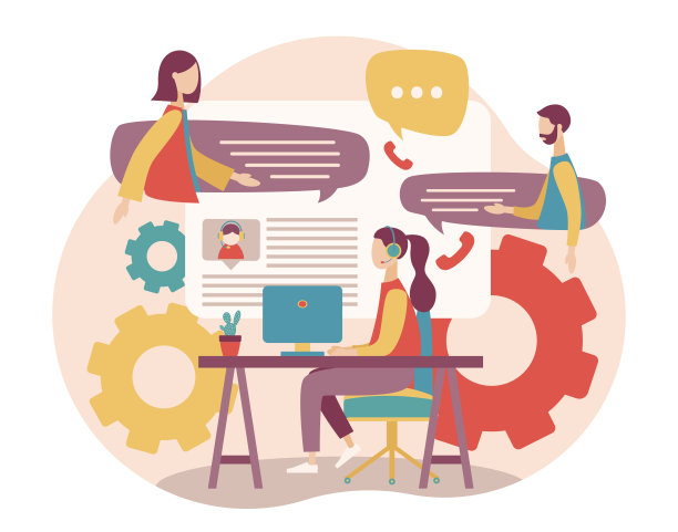 呼叫中心。平的卡通风格。矢量图素材图片