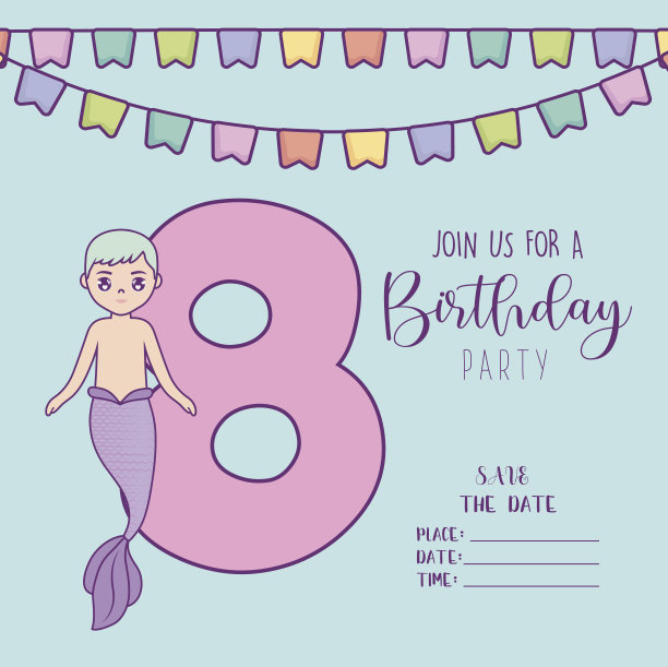 有美人鱼男性和8号的卡片图片下载