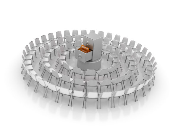 圆形的椅子与档案- 3D渲染图片下载