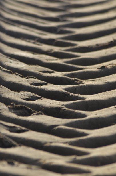 拖拉机的痕迹映照在空气清新的大地上。Gaboki轨道。图片下载