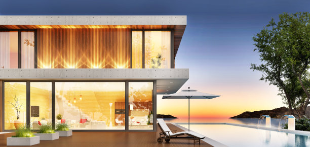 豪华别墅，配有游泳池和休闲平台图片下载