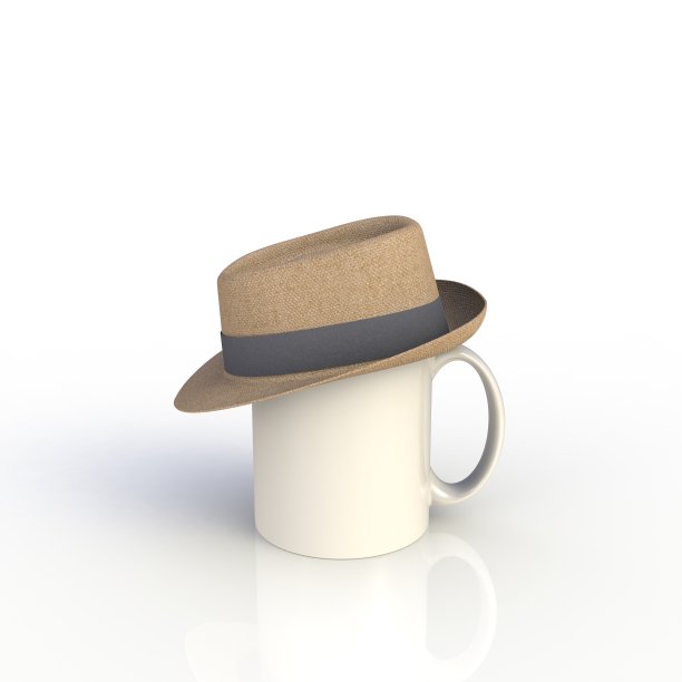 帽子上的白色咖啡杯孤立在白色背景，3D渲染图片下载