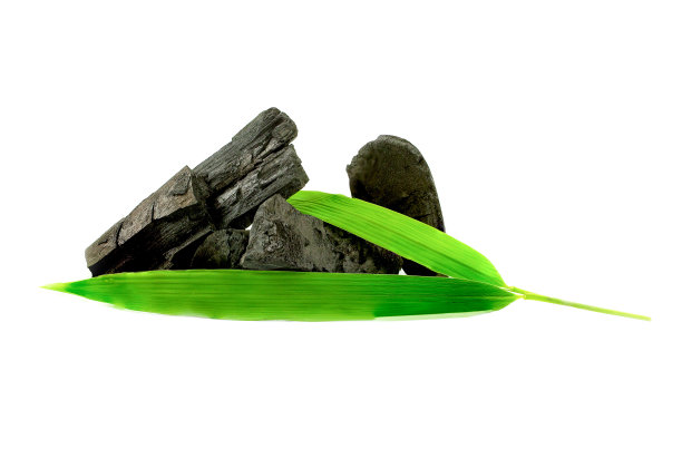 天然木材木炭，竹炭粉与传统木炭分离在白色背景上具有药用特性图片下载