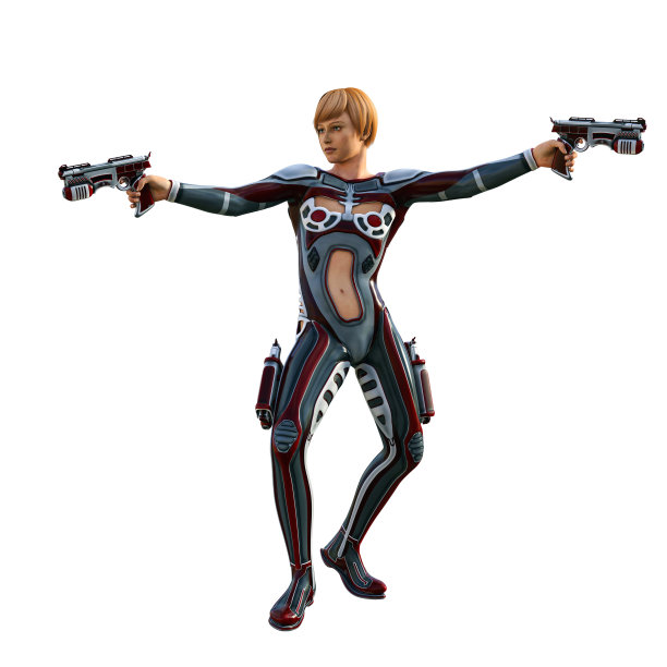 未来女战士，带着枪，3d插图图片下载