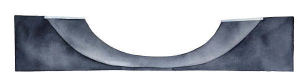 Halfpipe滑板坡道。一个物体，侧视图，宽阔空旷。手绘水彩艺术绘画在白色的背景，剪纸元素的动态边界，框架，创造性的设计。图片下载