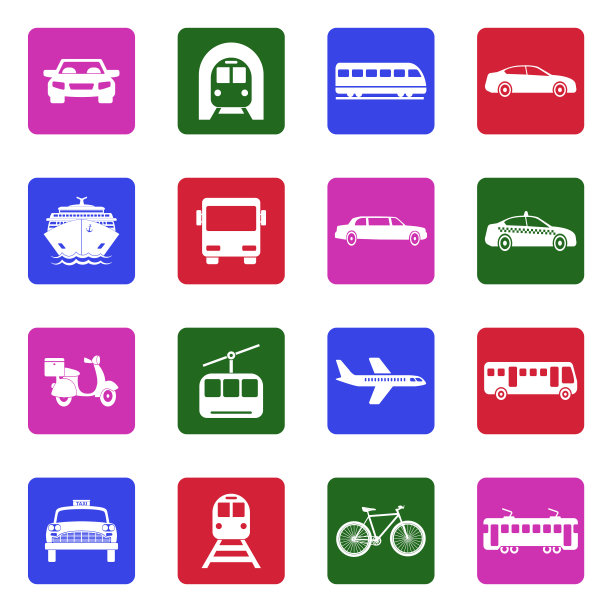 公共交通工具图标。广场上的白色平面设计。矢量插图。图片下载