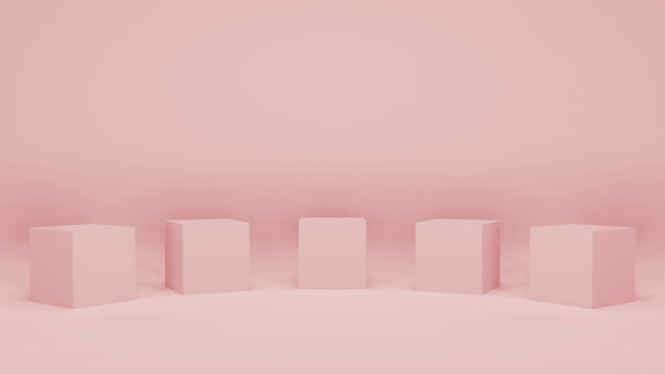 粉红色的空房间，几何形状，站立，空墙。极简的正方形空白场景，现代平面设计。图片下载