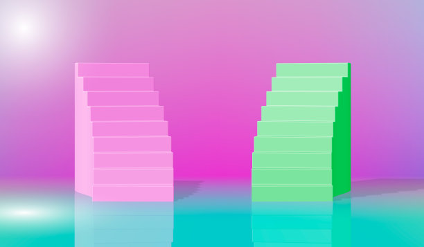 EPS10，绿色的蓝色楼梯，台阶，抽象的背景在拱形柔和的颜色，时尚的讲台，极简主义的场景，原始的建筑对象，设计师元素图片下载