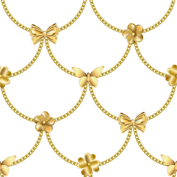 无缝图案与金链和吊坠图片下载