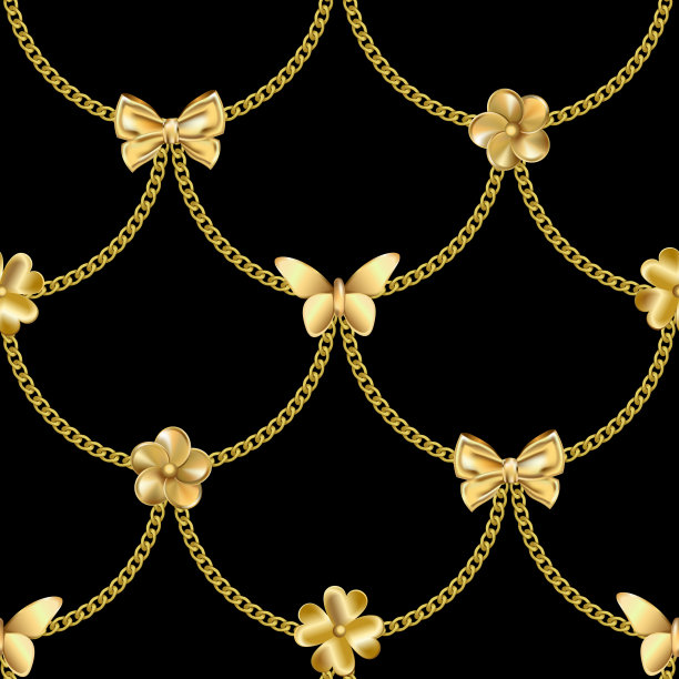 无缝图案与金链和吊坠图片下载