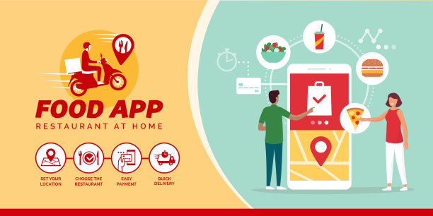 快乐的人用智能手机在网上订餐图片下载