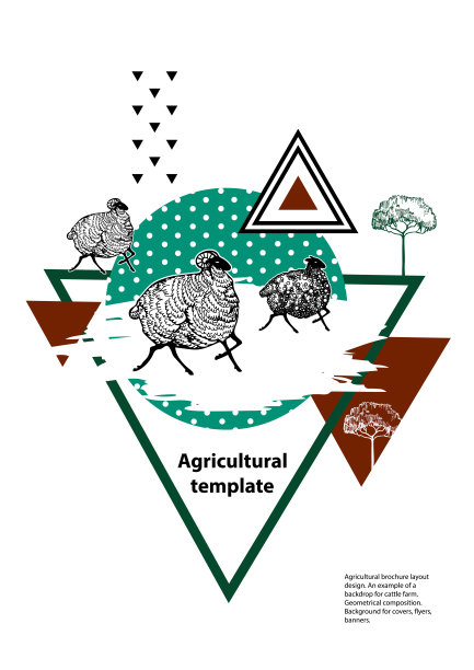 一群羊在跑。几何组成。农业插图。模板的页面，封面，传单，横幅。图片下载