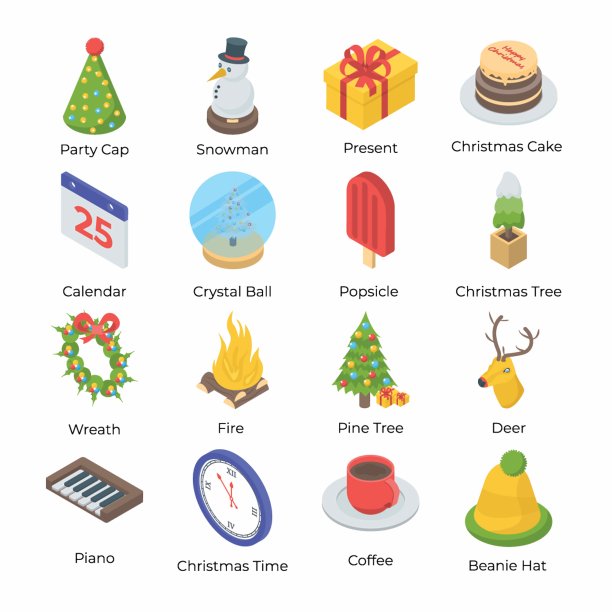 圣诞节的等距图标图片下载