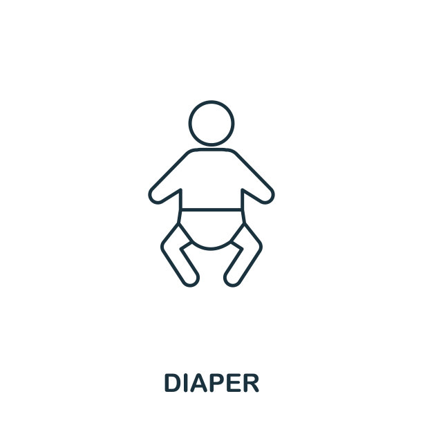 尿布图标轮廓风格。创意薄设计从婴儿用品图标收集。像素完美简单的尿布图标。网页设计，应用程序，软件，打印使用图片下载
