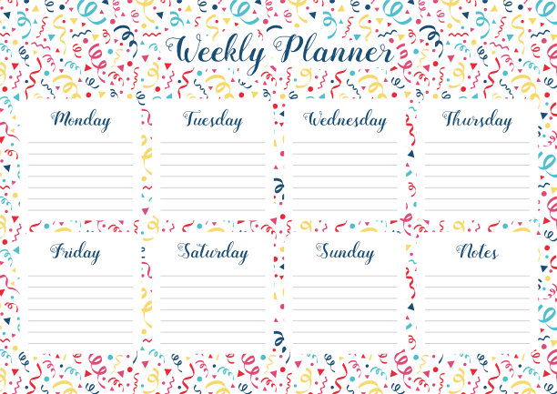 每周计划的概念与手绘蛇形线。向量图片下载