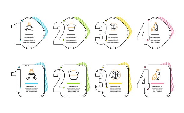 世界水，牛奶壶和茶杯图标集。水瓶的迹象。水滴，新鲜饮料，咖啡杯。向量图片下载