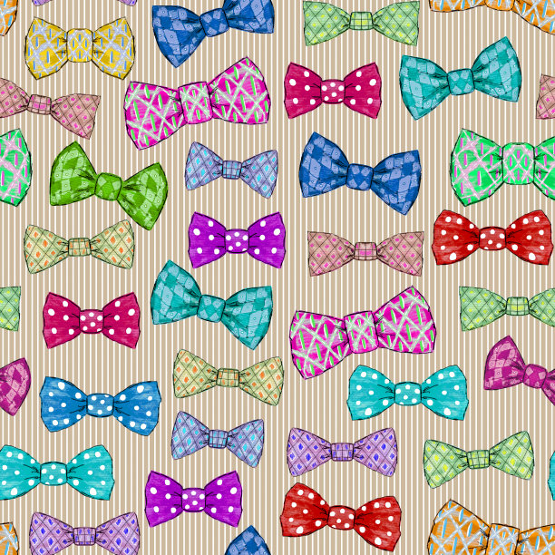 无缝图案与蝴蝶结米色条纹背景图片下载